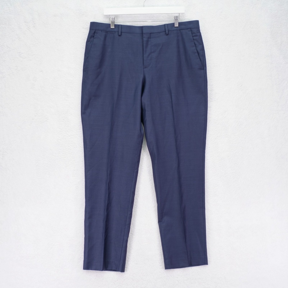 Express Producer Men's Wool Blend Dress Pants Blue Hopsack 38 / 32 Flat Front